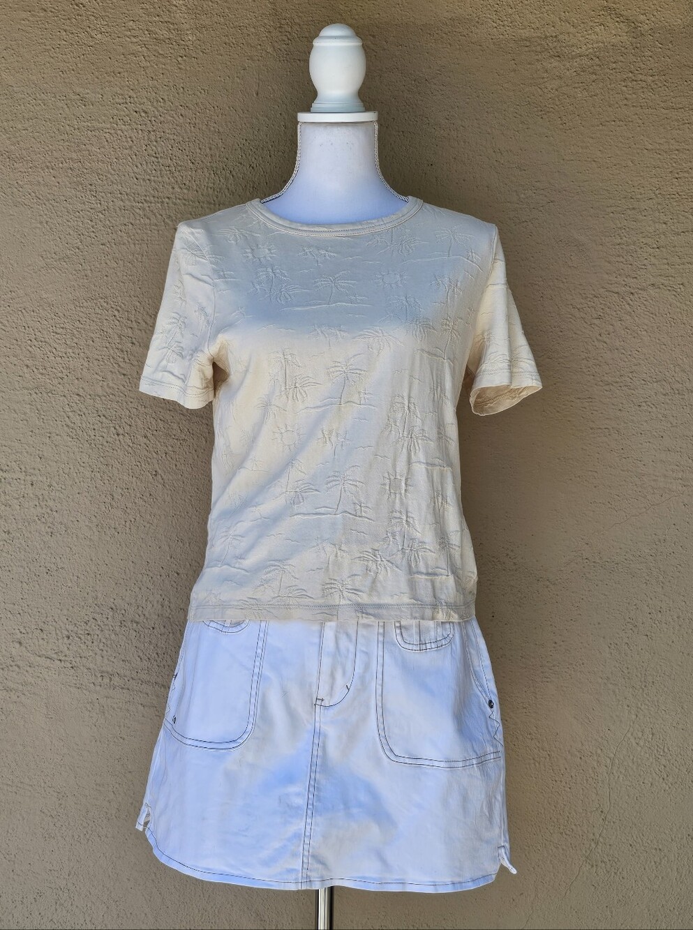 Madewell Cotton Blend Cream / Tan Embroidered Tropical Tee